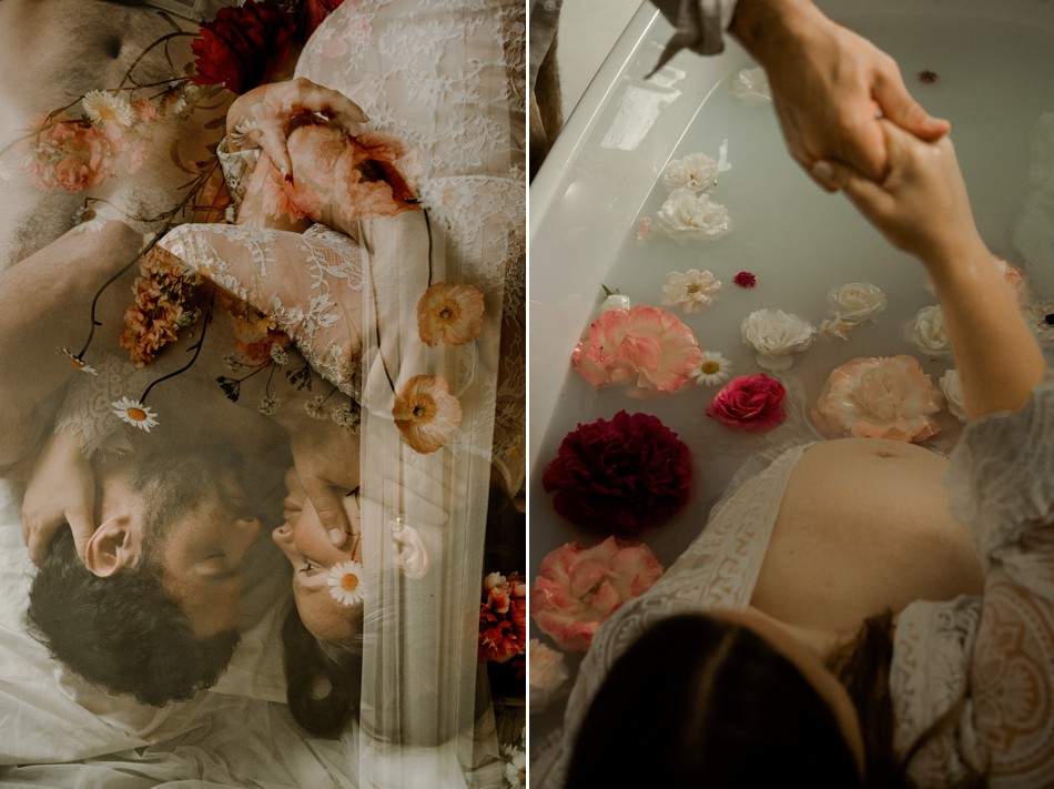 photo de grossesse baignoire fleurs Caen