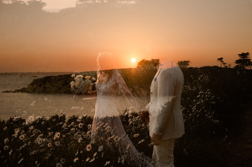 photo de mariage coucher de soleil